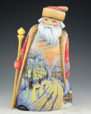 10 inch Russian Santa with Oil painted Twilight Scene