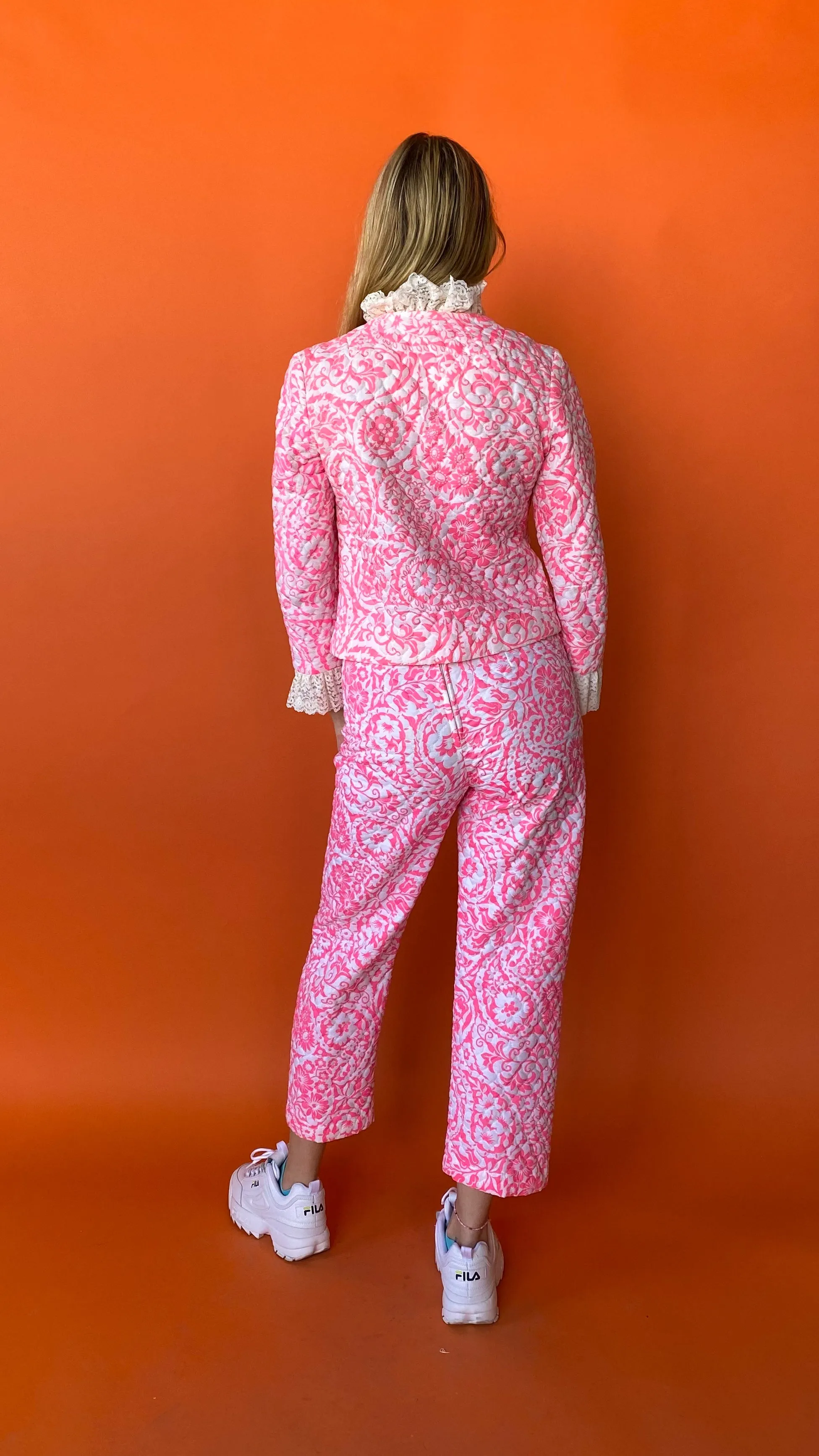 1960s Rare Pink & White Quilted Paisley Set, sz. S