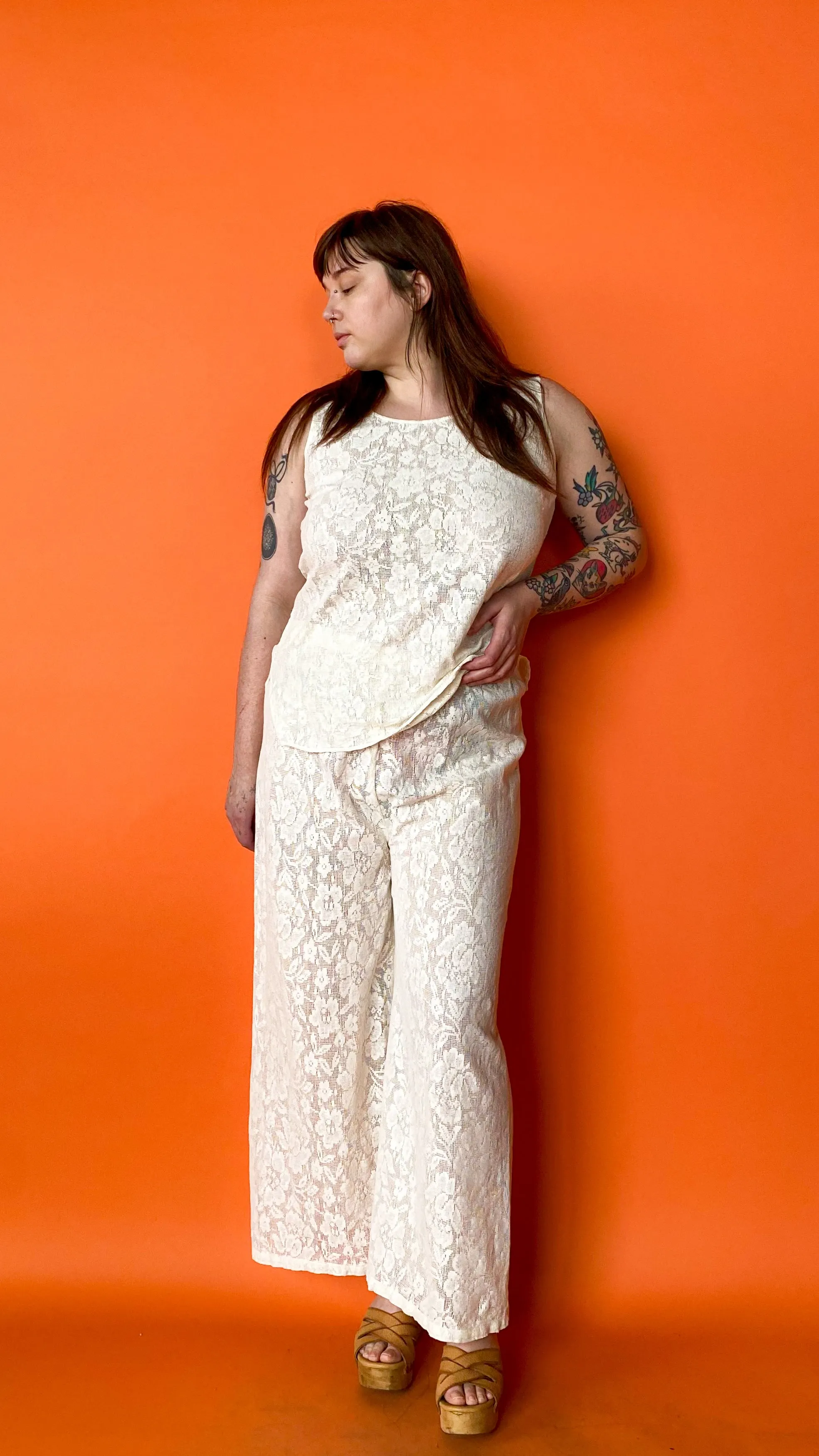 1980s Ivory Lace 3-Piece Set, sz. 1XL