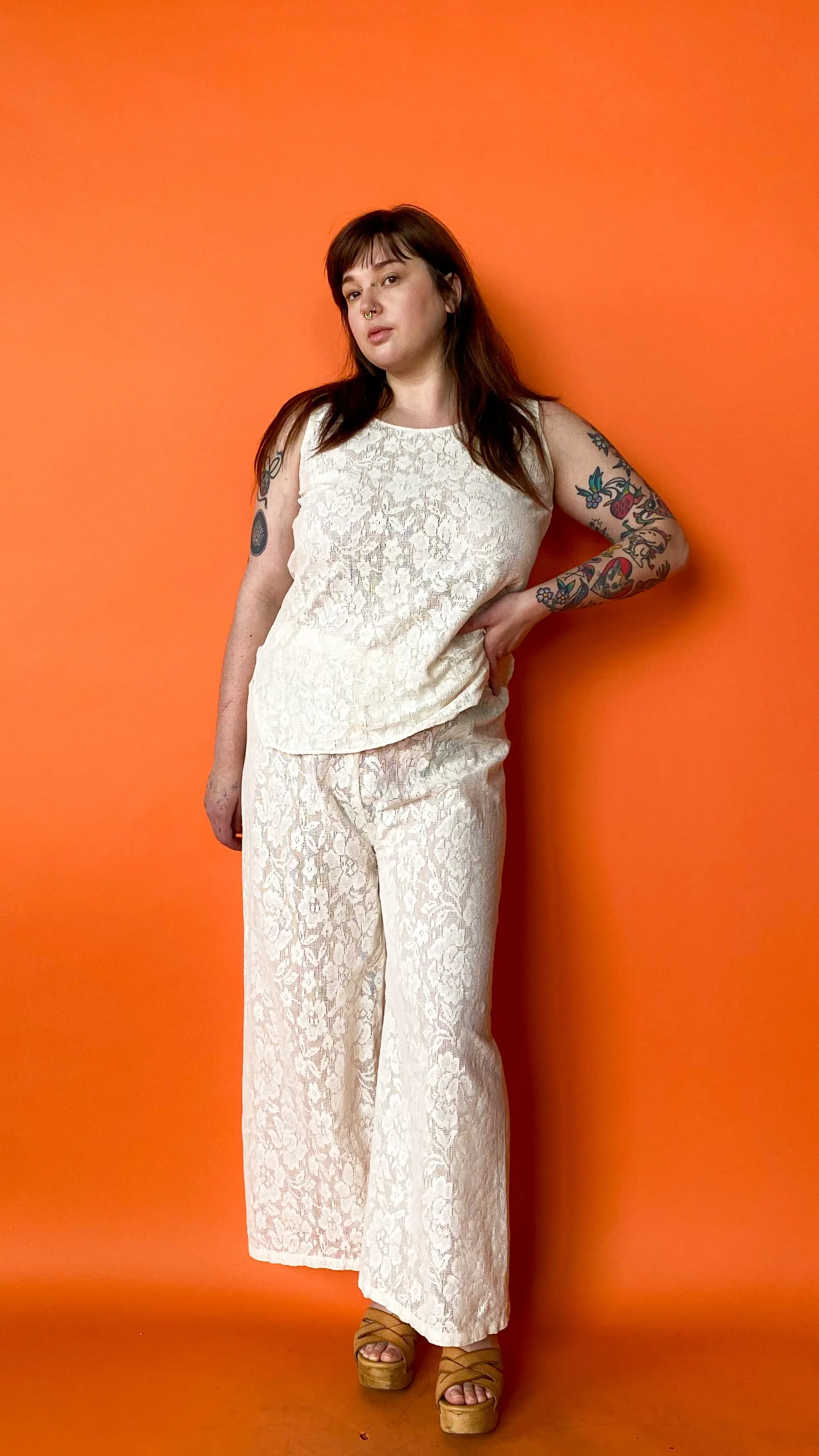 1980s Ivory Lace 3-Piece Set, sz. 1XL