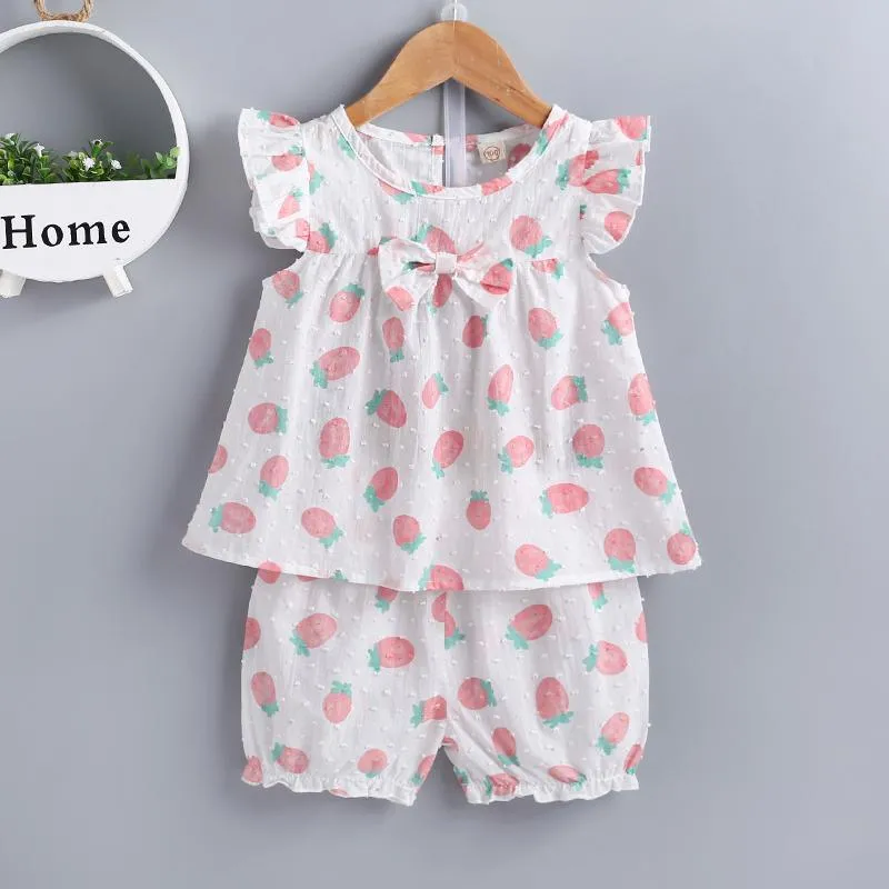 2-piece Strawberry Printed Blouse & Pants for Toddler Girl