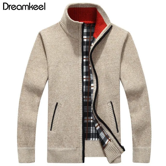 2019 spring Winter Men's Sweater Coat Faux Fur Wool cardigan Sweater Jackets Men Zipper Knitted Thick Coat Casual Knitwear Y1