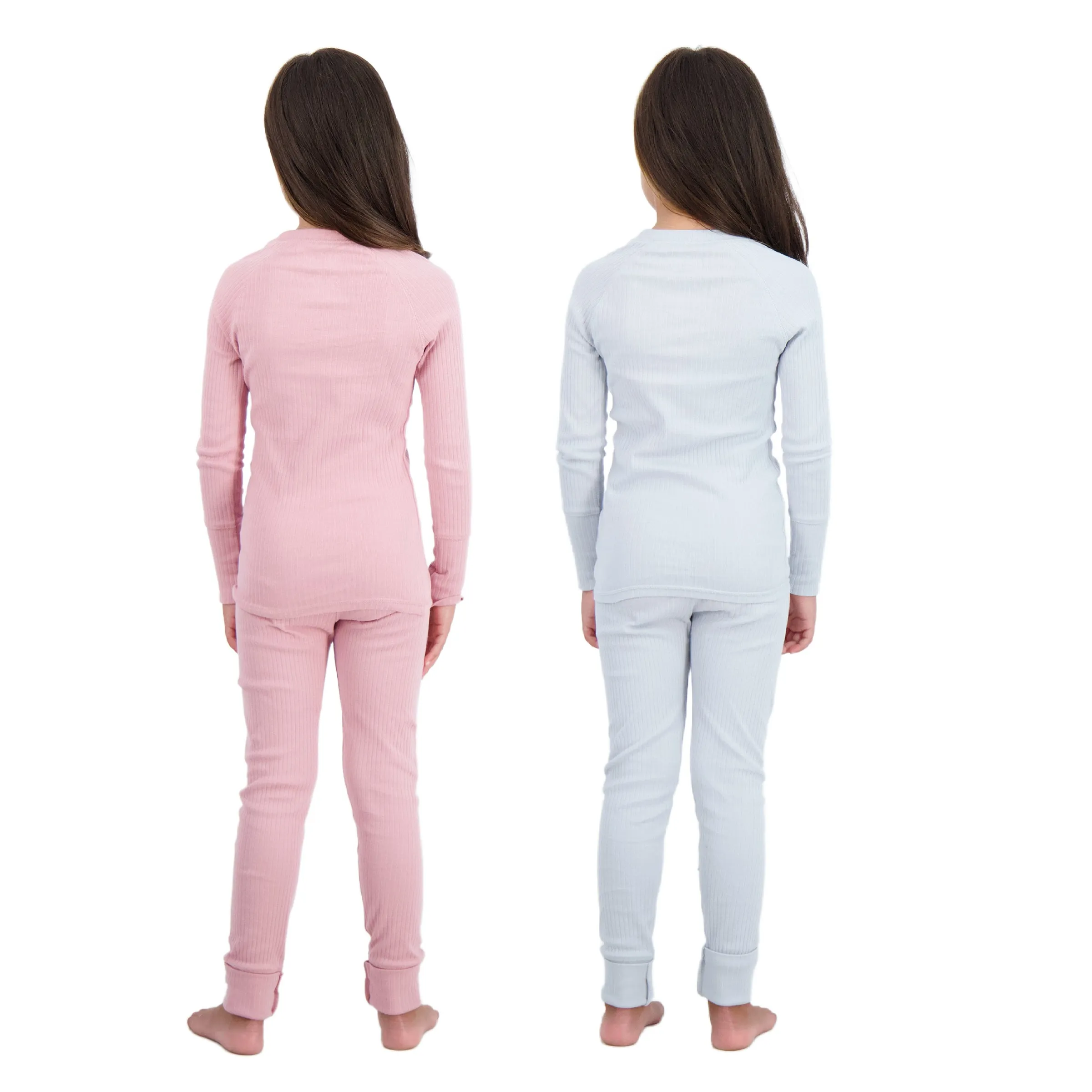 4-Piece 100% Organic Cotton Rib Knit Pajama Sets for Boys & Girls, Pink & Gray