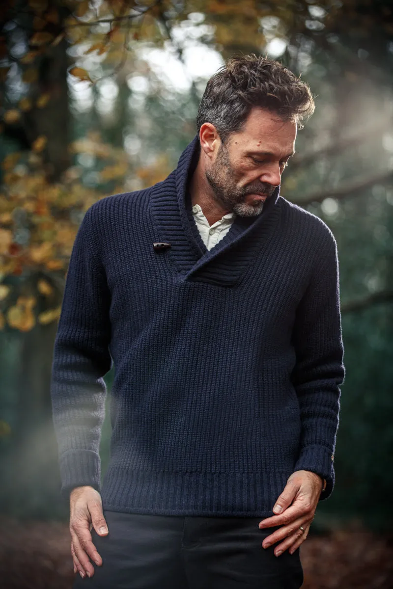 &SONS Port Shawl Collar Jumper Navy