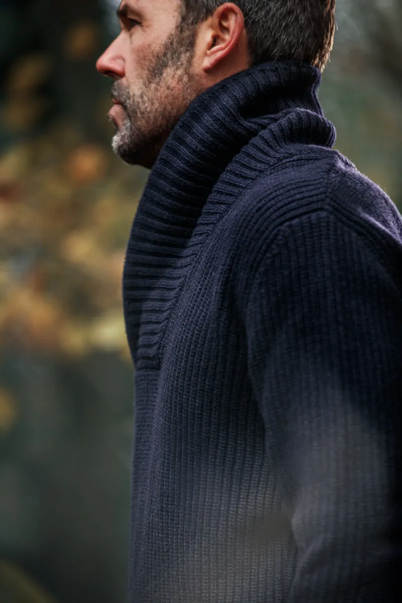 &SONS Port Shawl Collar Jumper Navy