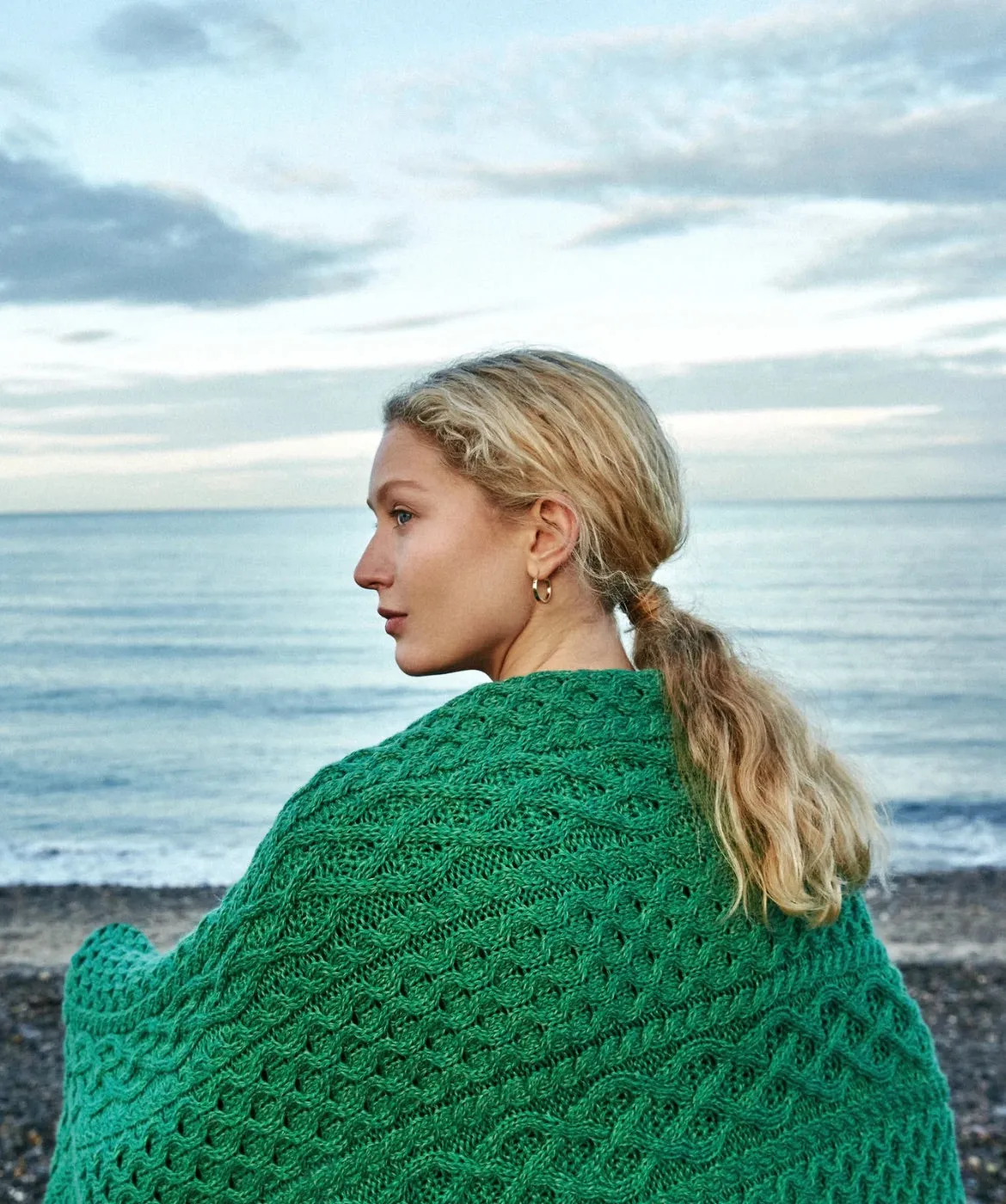 Aran Throw Green Marl