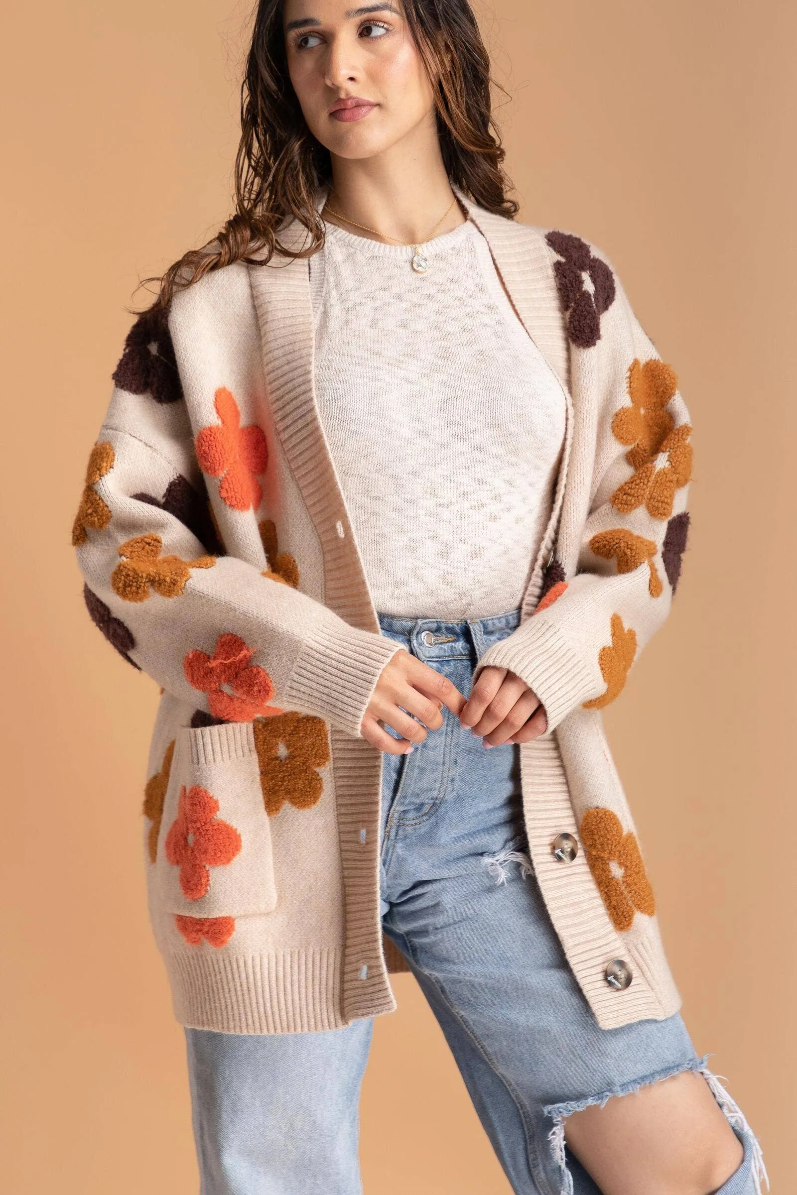 Autumn  Floral Knit Cardigan