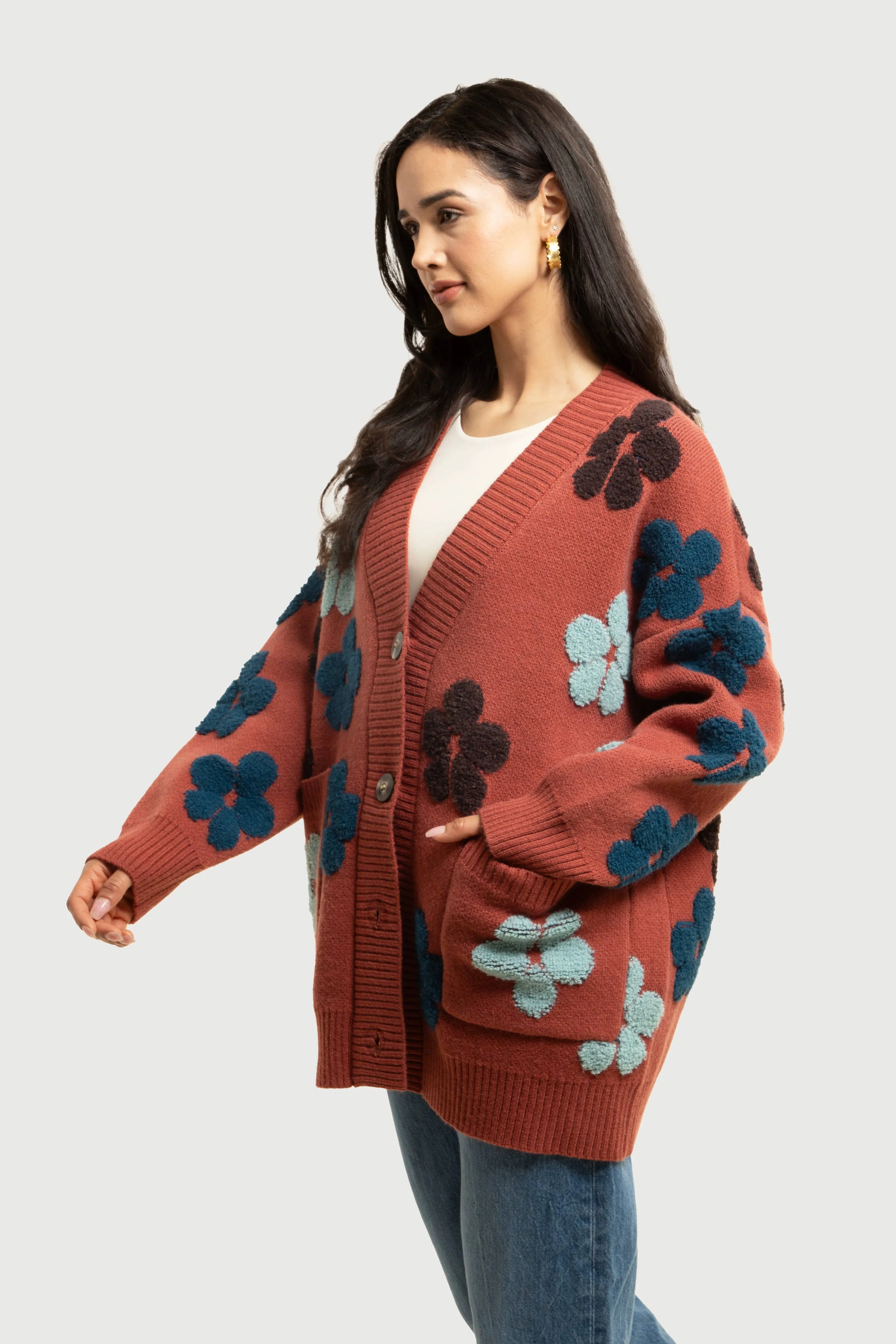 Autumn  Floral Knit Cardigan