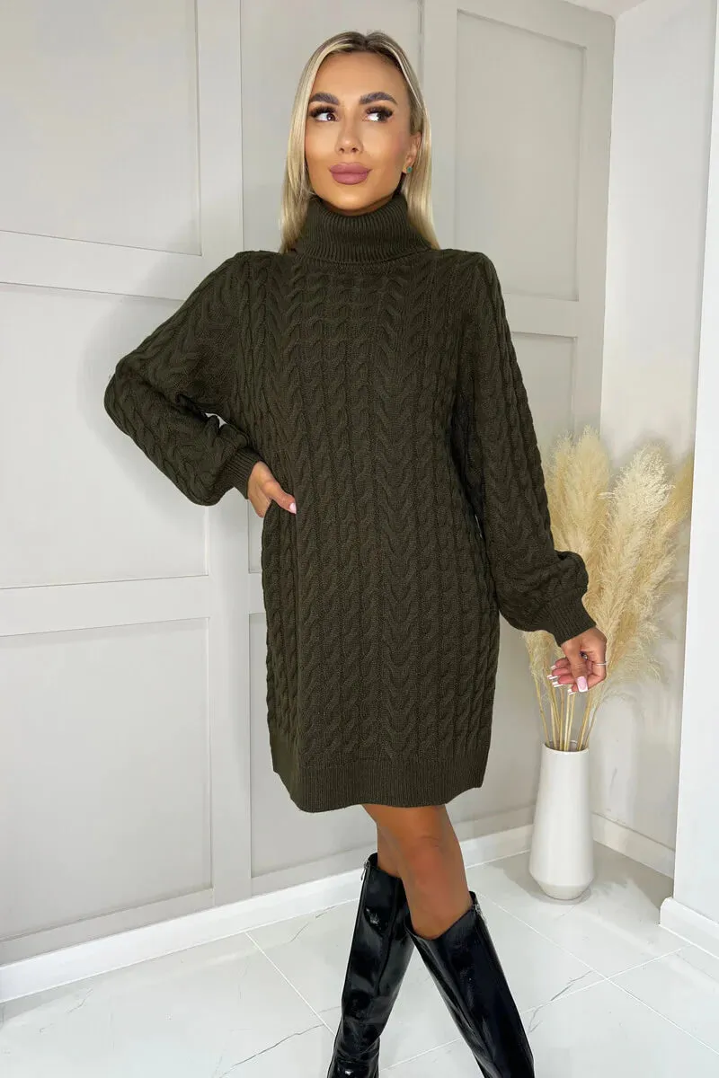 AX Paris Olive Roll Neck Cable Knit Dress