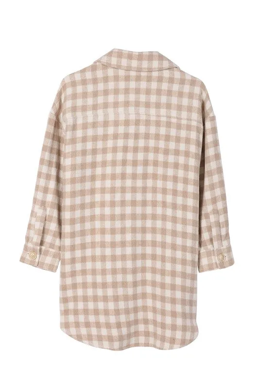 Beige Check Longline Shacket