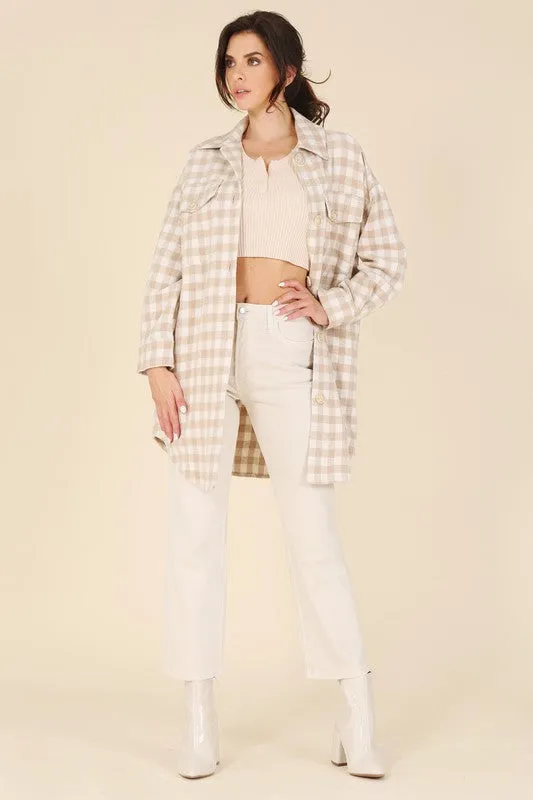 Beige Check Longline Shacket