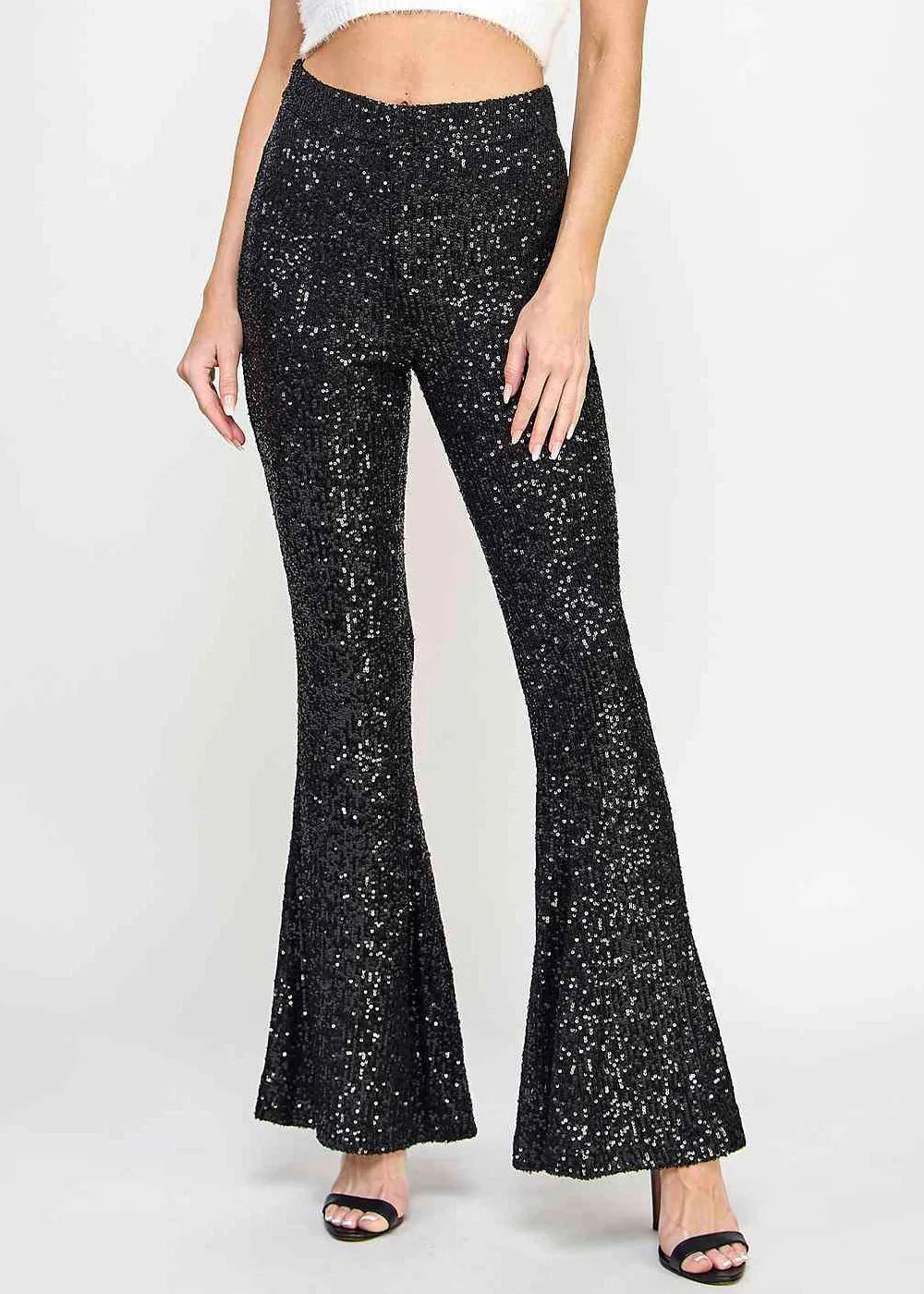 Black Sequin Bell Bottom Pants Sequin Flare Pants