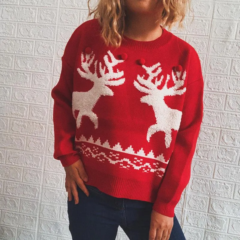 Christmas sweater round neck long sleeve knitted elk pullover