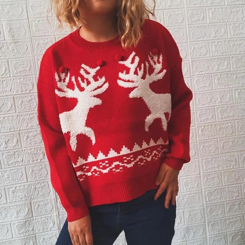 Christmas sweater round neck long sleeve knitted elk pullover