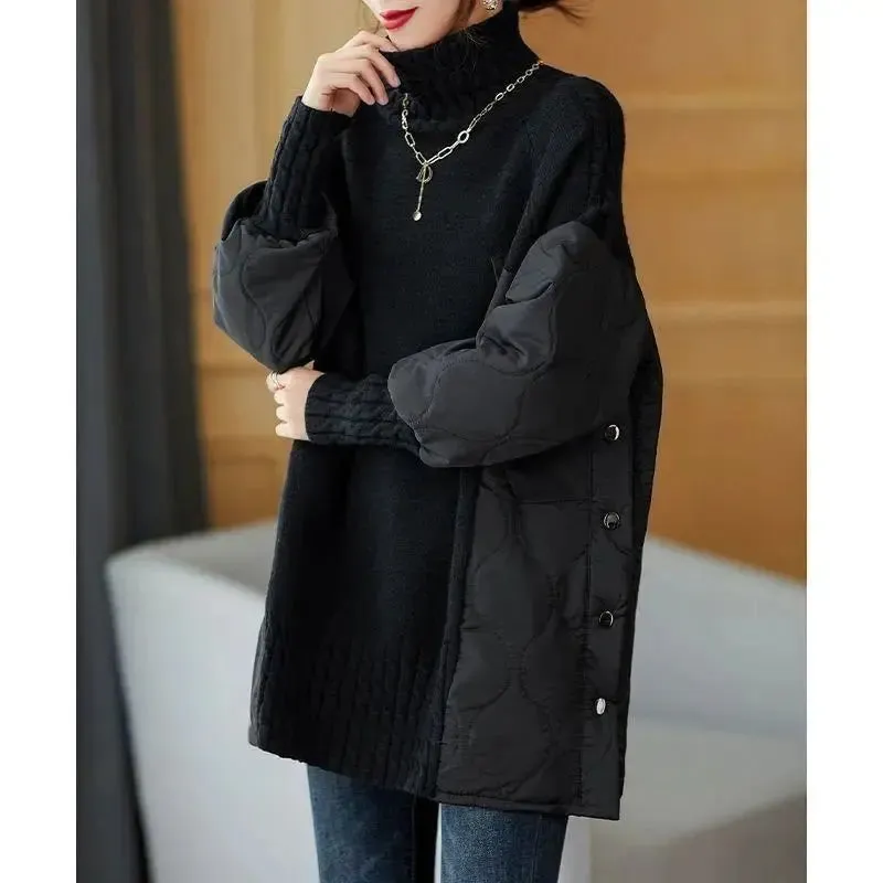 Cotton-padded Sweater, Splicing Knitwear Sweater