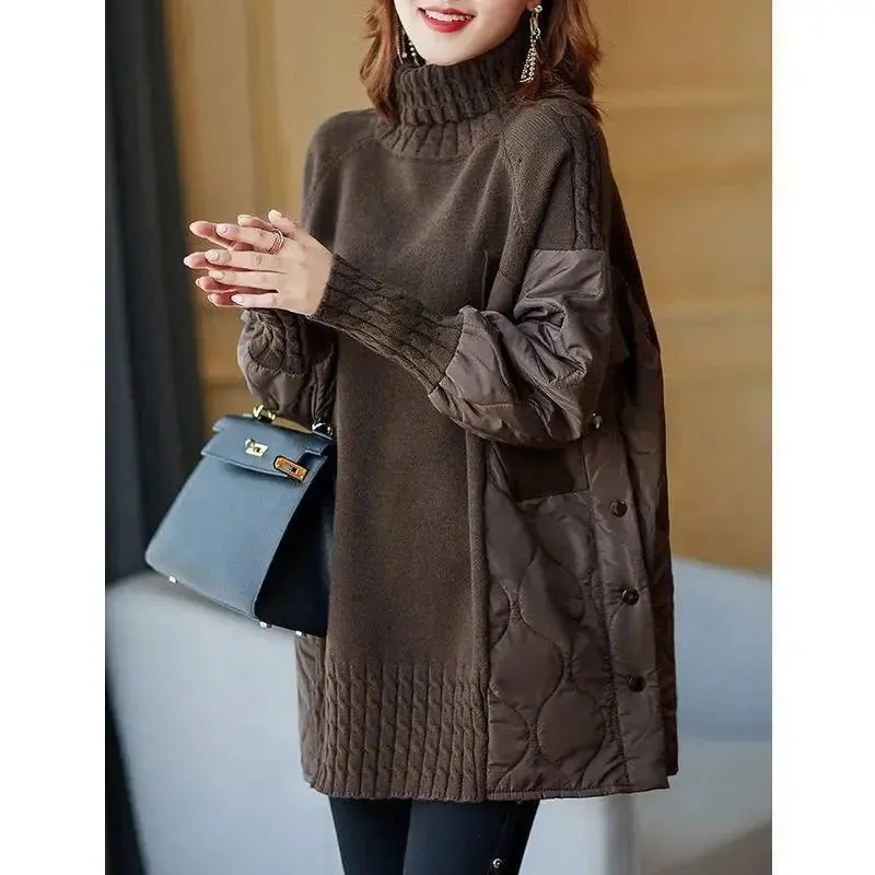 Cotton-padded Sweater, Splicing Knitwear Sweater