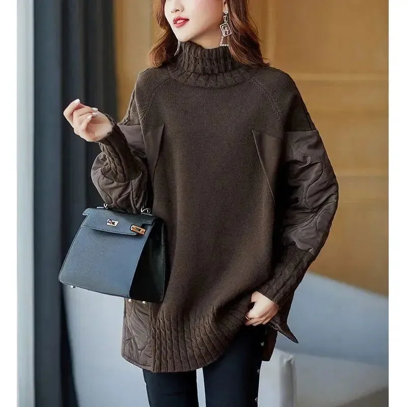 Cotton-padded Sweater, Splicing Knitwear Sweater