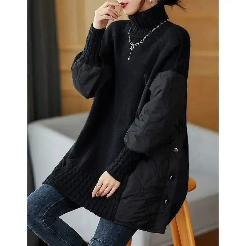 Cotton-padded Sweater, Splicing Knitwear Sweater