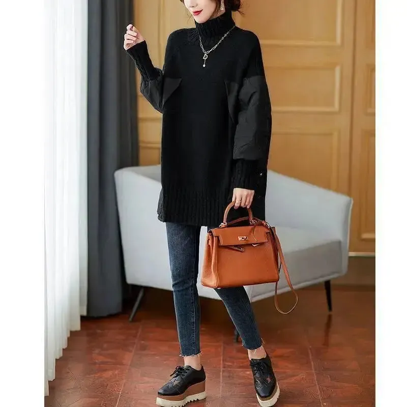 Cotton-padded Sweater, Splicing Knitwear Sweater