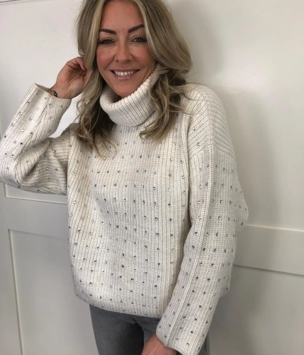 Diamante Embellished Roll Neck Jumper