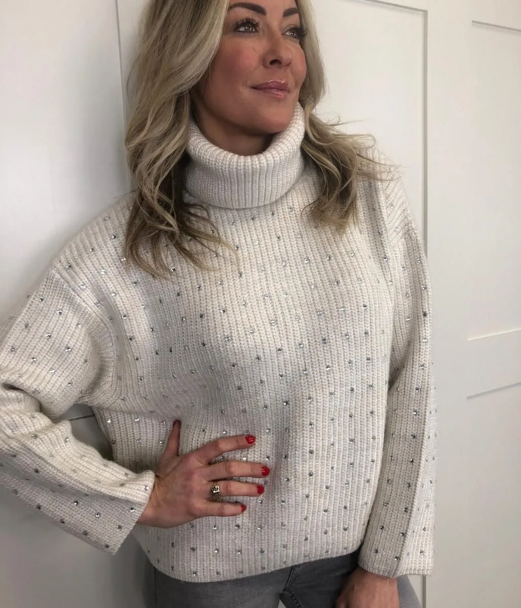 Diamante Embellished Roll Neck Jumper