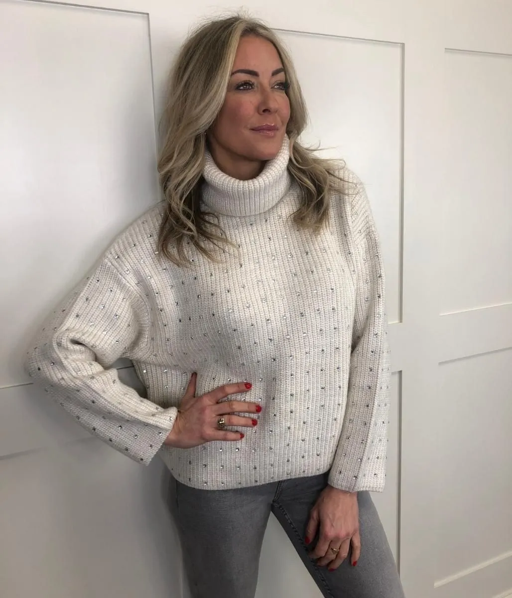 Diamante Embellished Roll Neck Jumper