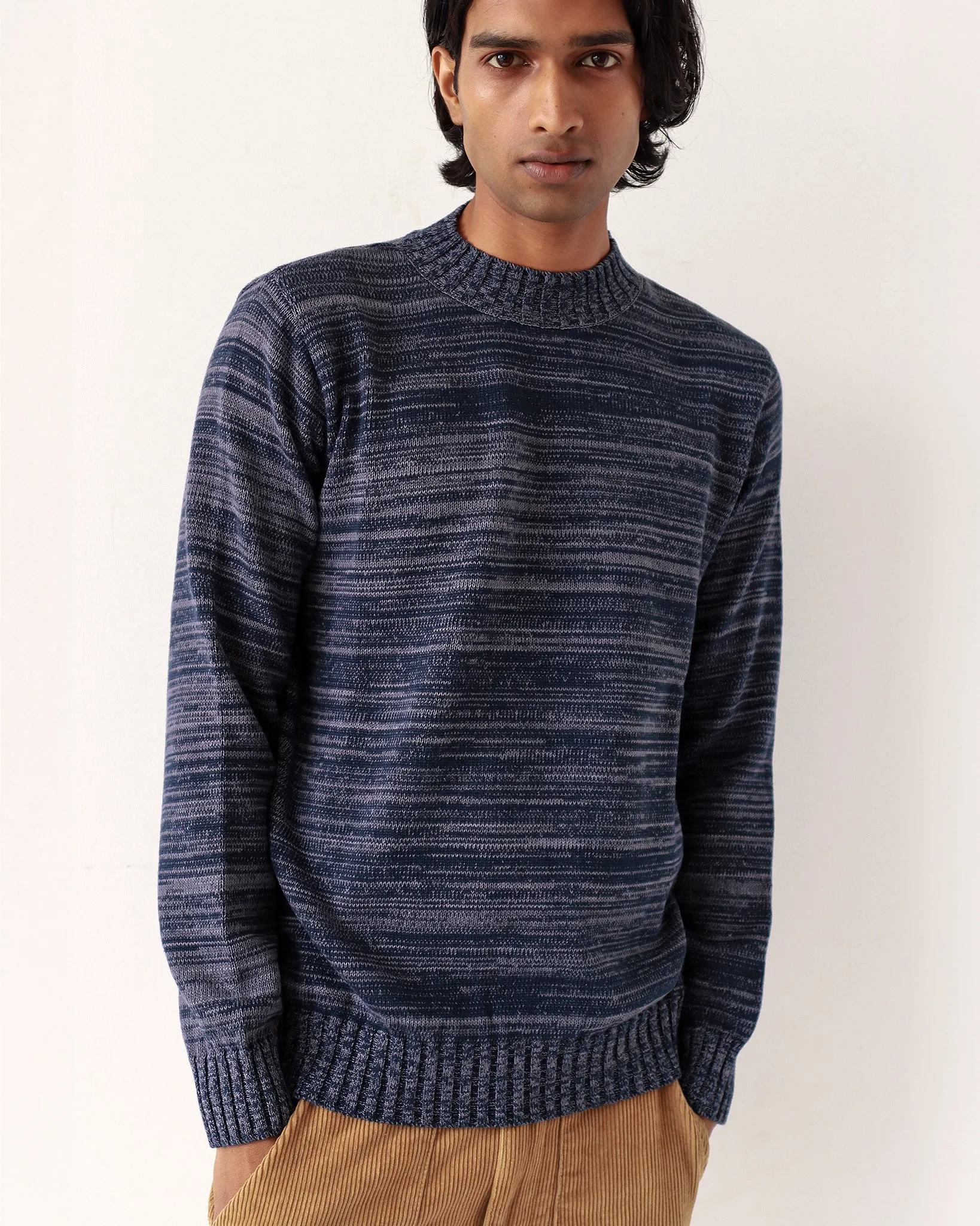 Dieter Knit - Navy / Silver Blue Twisted Yarn