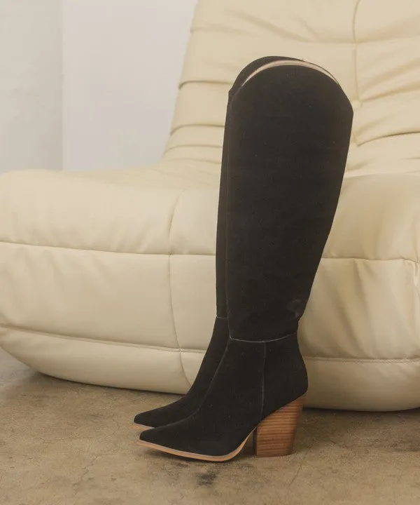 Dolly Knee High Western Boots // Black or White