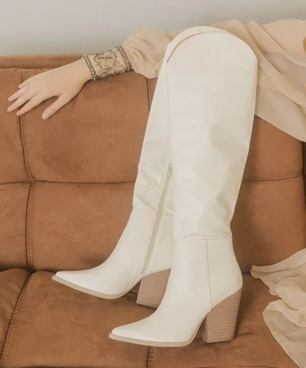 Dolly Knee High Western Boots // Black or White