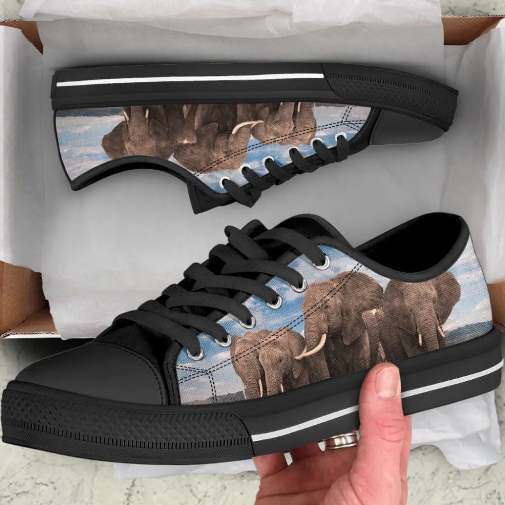 Elephant Family Low Top Canvas Print Shoes, Animal Print Canvas Shoes, Print On Canvas Shoes