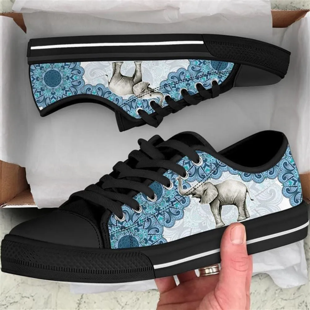 Elephant Watercolor Mandala Blue Canvas Low Top Shoes, Animal Print Canvas Shoes, Print On Canvas Shoes