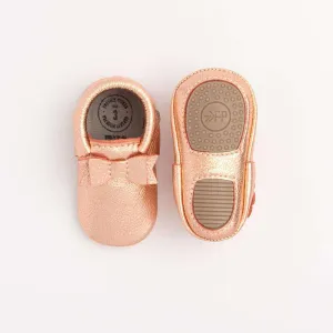 Freshly Picked | Bow Mini Sole Moccs ~ Rose Gold Size 6