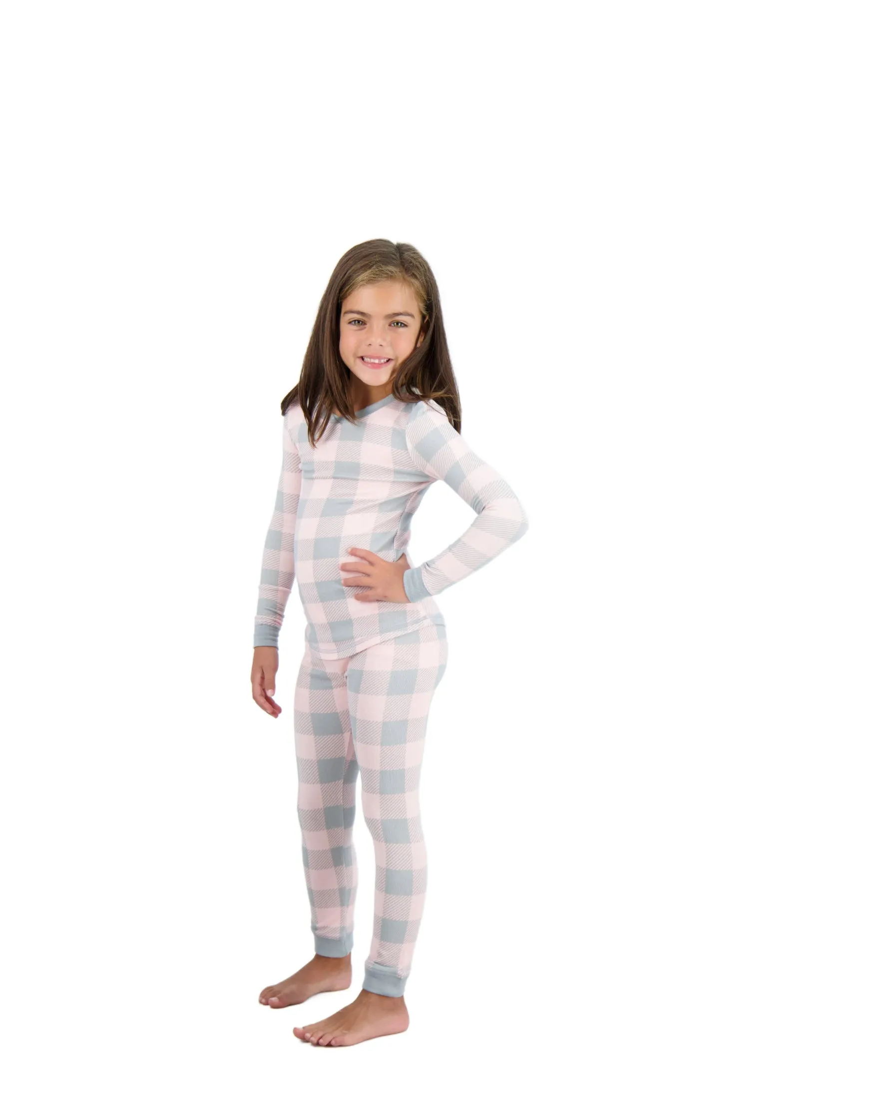 Girls 2-Piece Super Soft Jersey Snug-Fit Pajama Set- Plaid, Pink & Grey Pajama Set for Girls