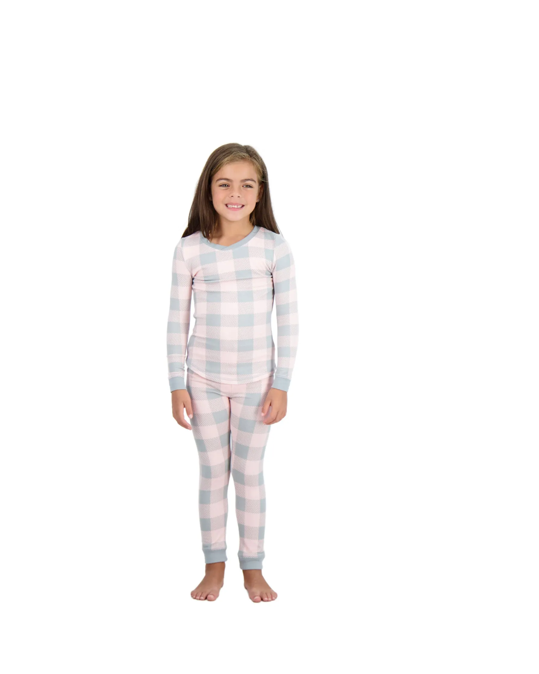 Girls 2-Piece Super Soft Jersey Snug-Fit Pajama Set- Plaid, Pink & Grey Pajama Set for Girls