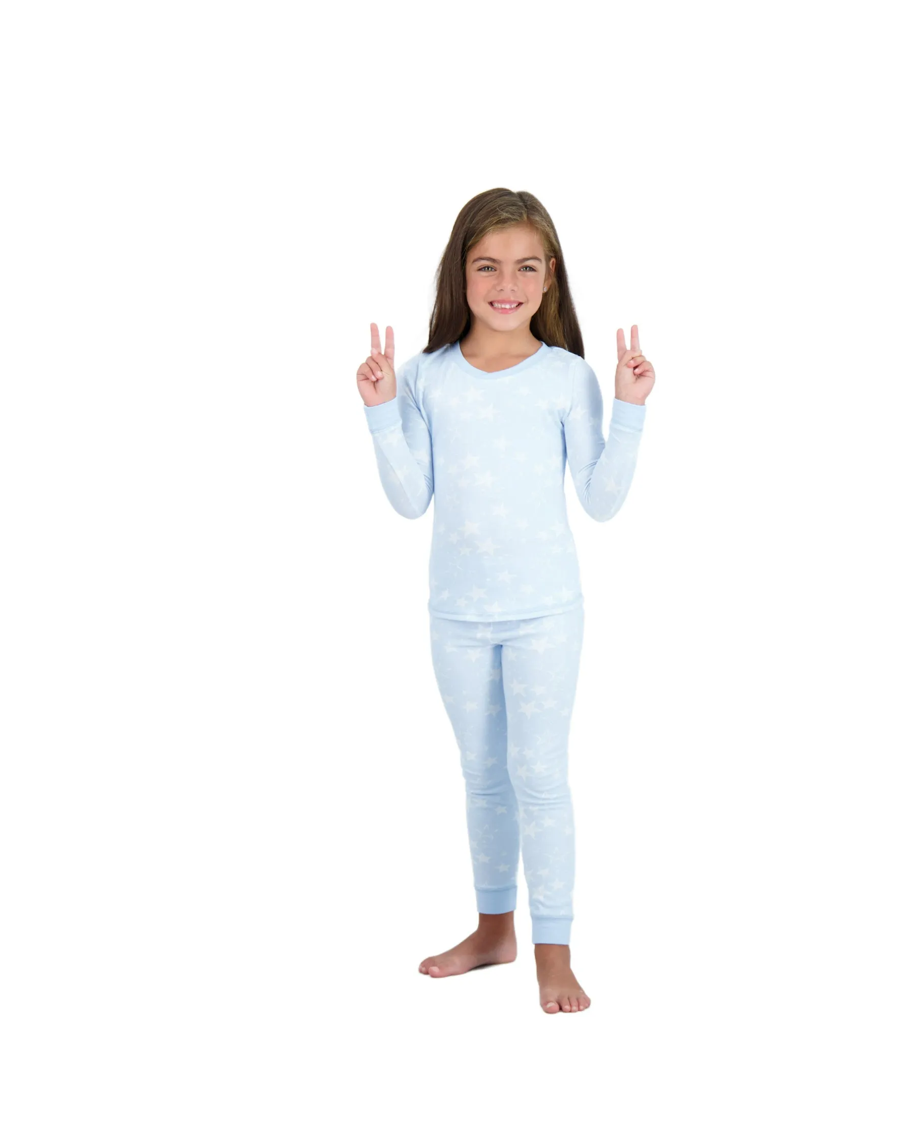 Girls 2-Piece Super Soft Jersey Snug-Fit Pajama Set- Stars, Light Blue Pajama Set for Toddlers and Girls