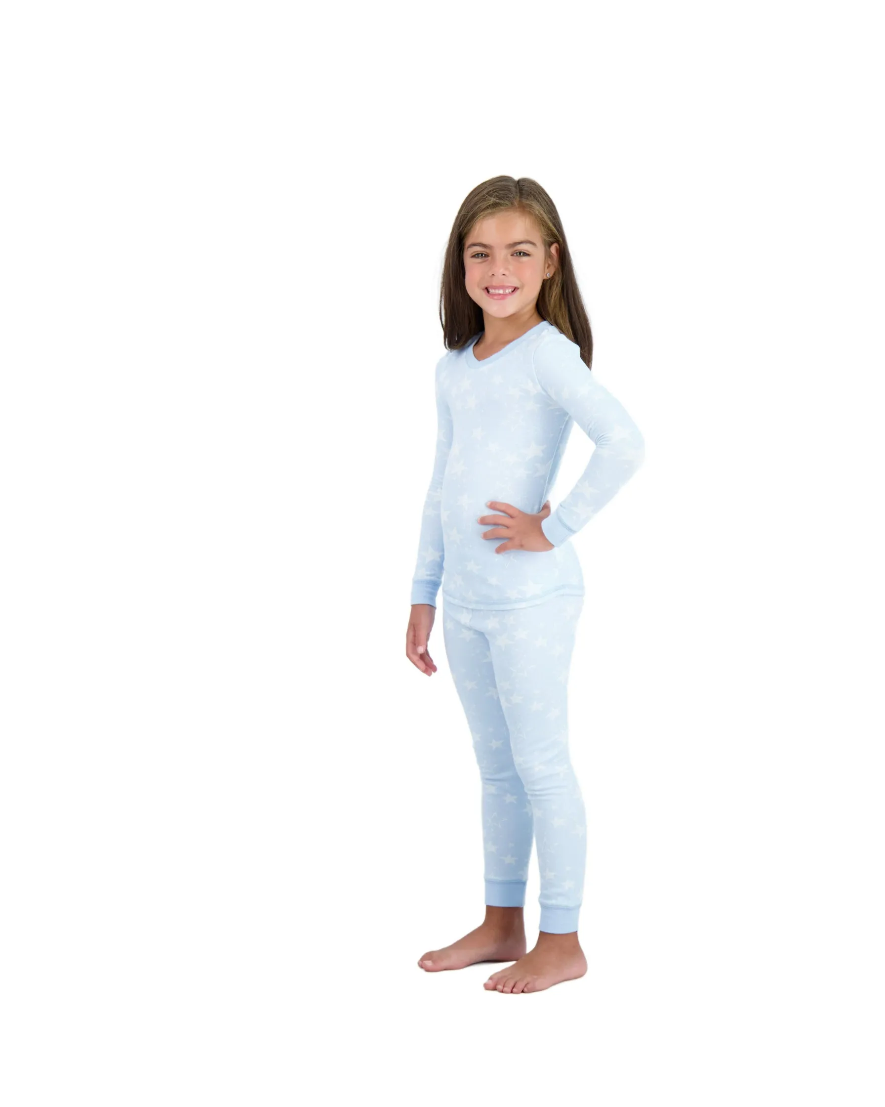 Girls 2-Piece Super Soft Jersey Snug-Fit Pajama Set- Stars, Light Blue Pajama Set for Toddlers and Girls