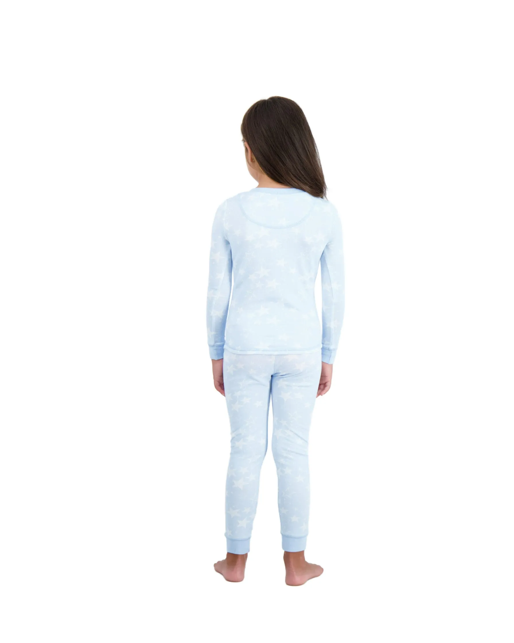 Girls 2-Piece Super Soft Jersey Snug-Fit Pajama Set- Stars, Light Blue Pajama Set for Toddlers and Girls