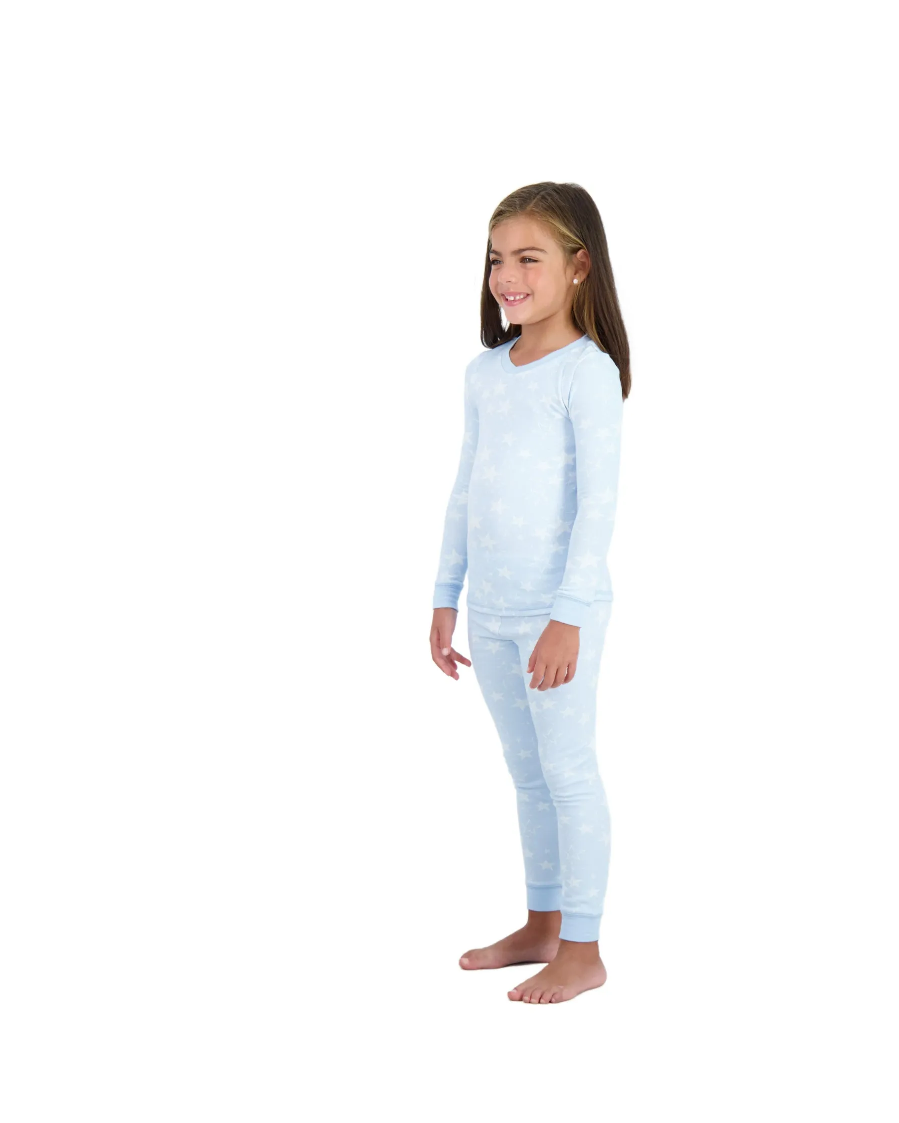 Girls 2-Piece Super Soft Jersey Snug-Fit Pajama Set- Stars, Light Blue Pajama Set for Toddlers and Girls