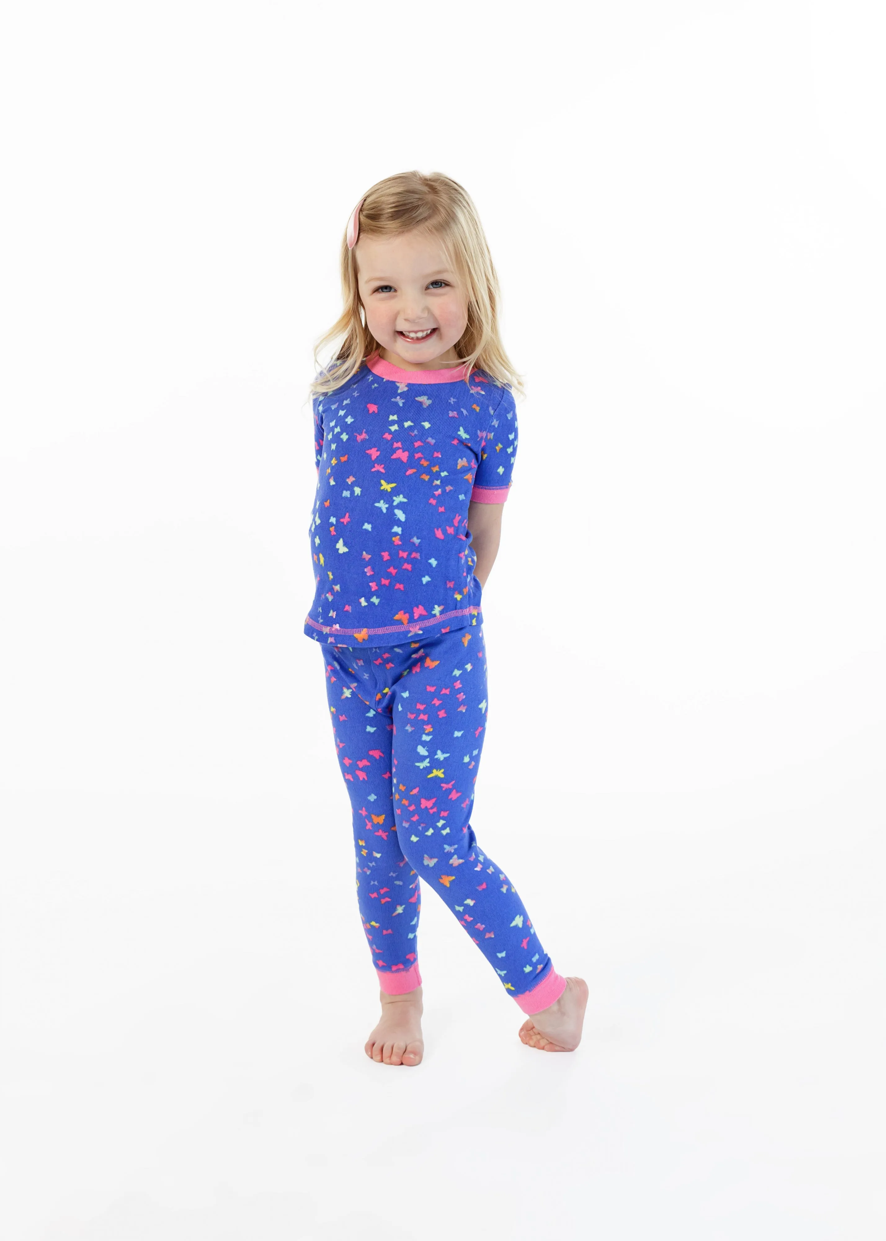 Girls Rainbow Butterfly Snug Fit 2-Piece Pajama Sleep Set