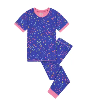 Girls Rainbow Butterfly Snug Fit 2-Piece Pajama Sleep Set