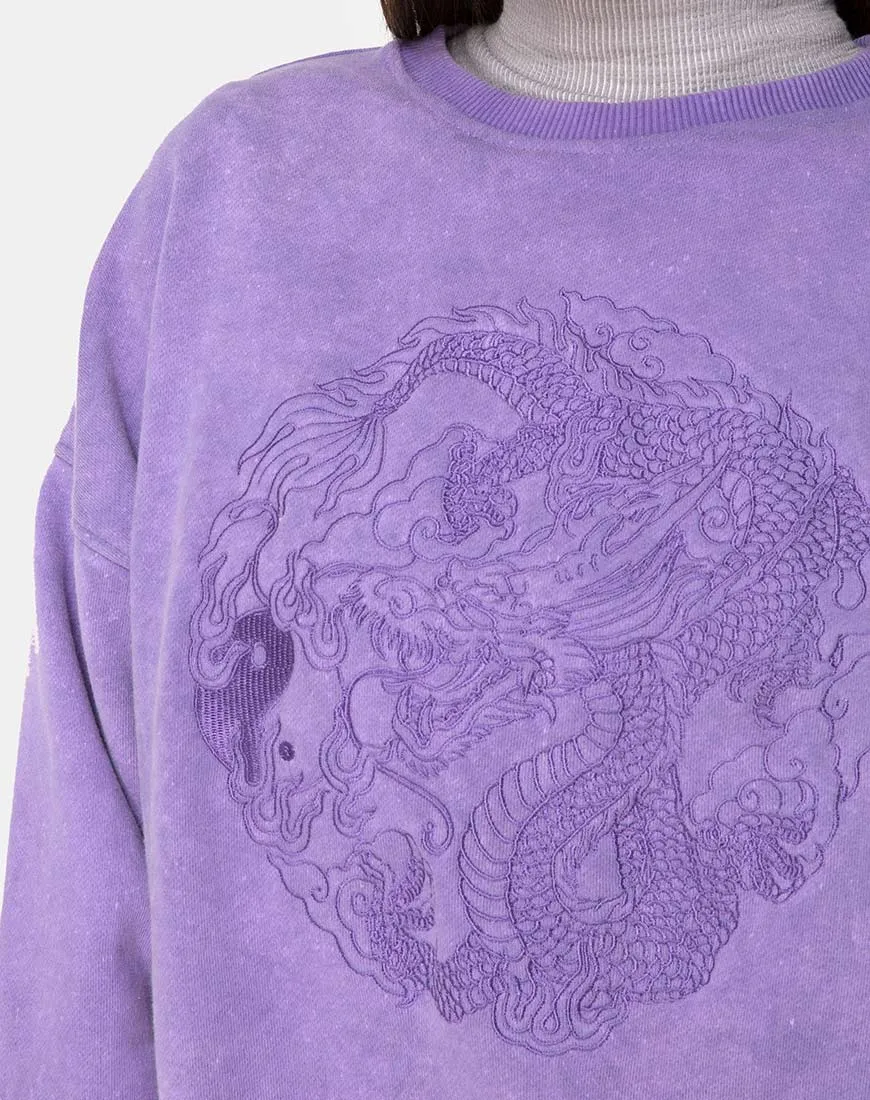 Glo Sweatshirt in Lilac Wash with Dragon Embro