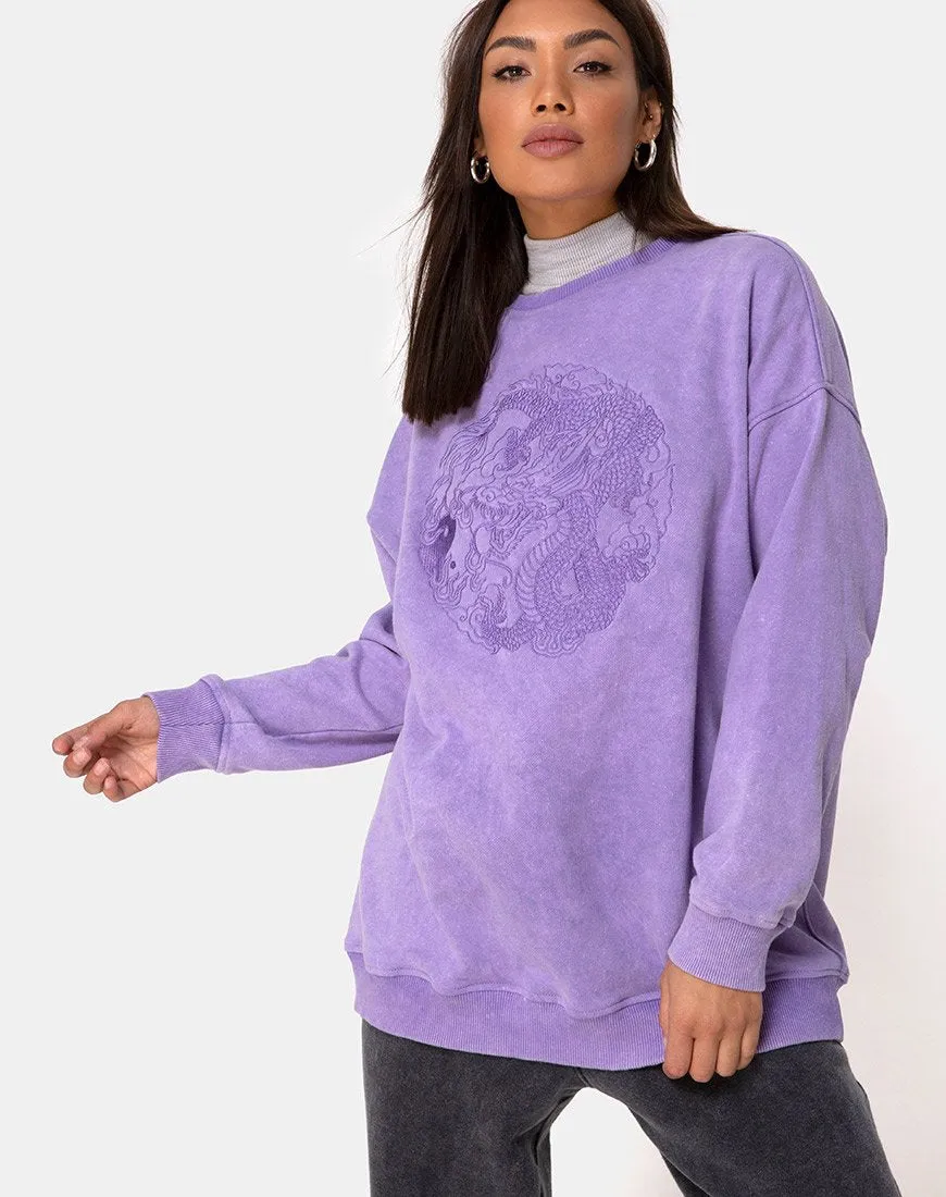 Glo Sweatshirt in Lilac Wash with Dragon Embro