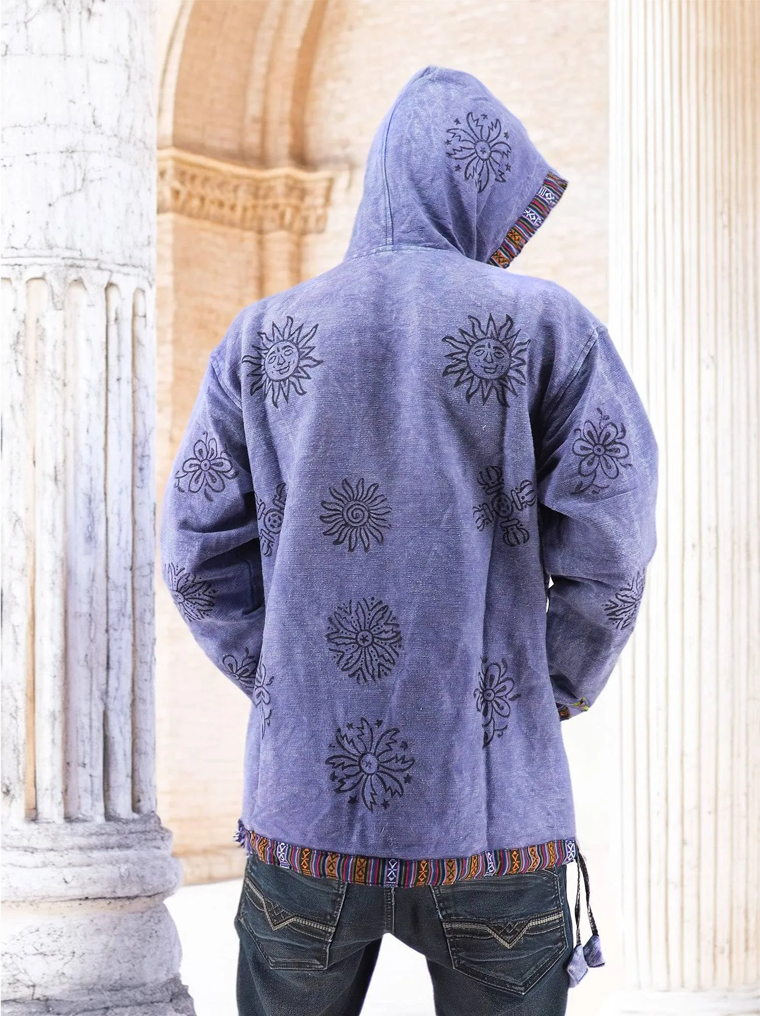 Handmade Casual Boho Cotton Unisex Jackets Hoodies Size S-M-L-XL Purple