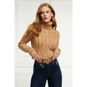 Holland Cooper Belgravia Cable Ladies Roll Neck Knit - Camel