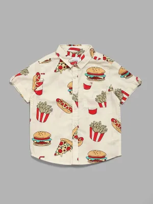 HOP Kids Cream Printed Shirt