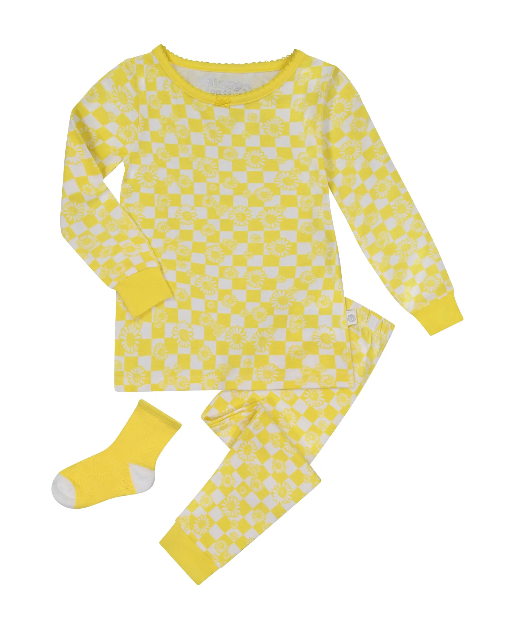 Infant/Toddler Girls Daisy Check Snug Fit 2-Piece Pajama Sleep Set With Matching Socks