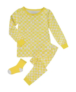 Infant/Toddler Girls Daisy Check Snug Fit 2-Piece Pajama Sleep Set With Matching Socks