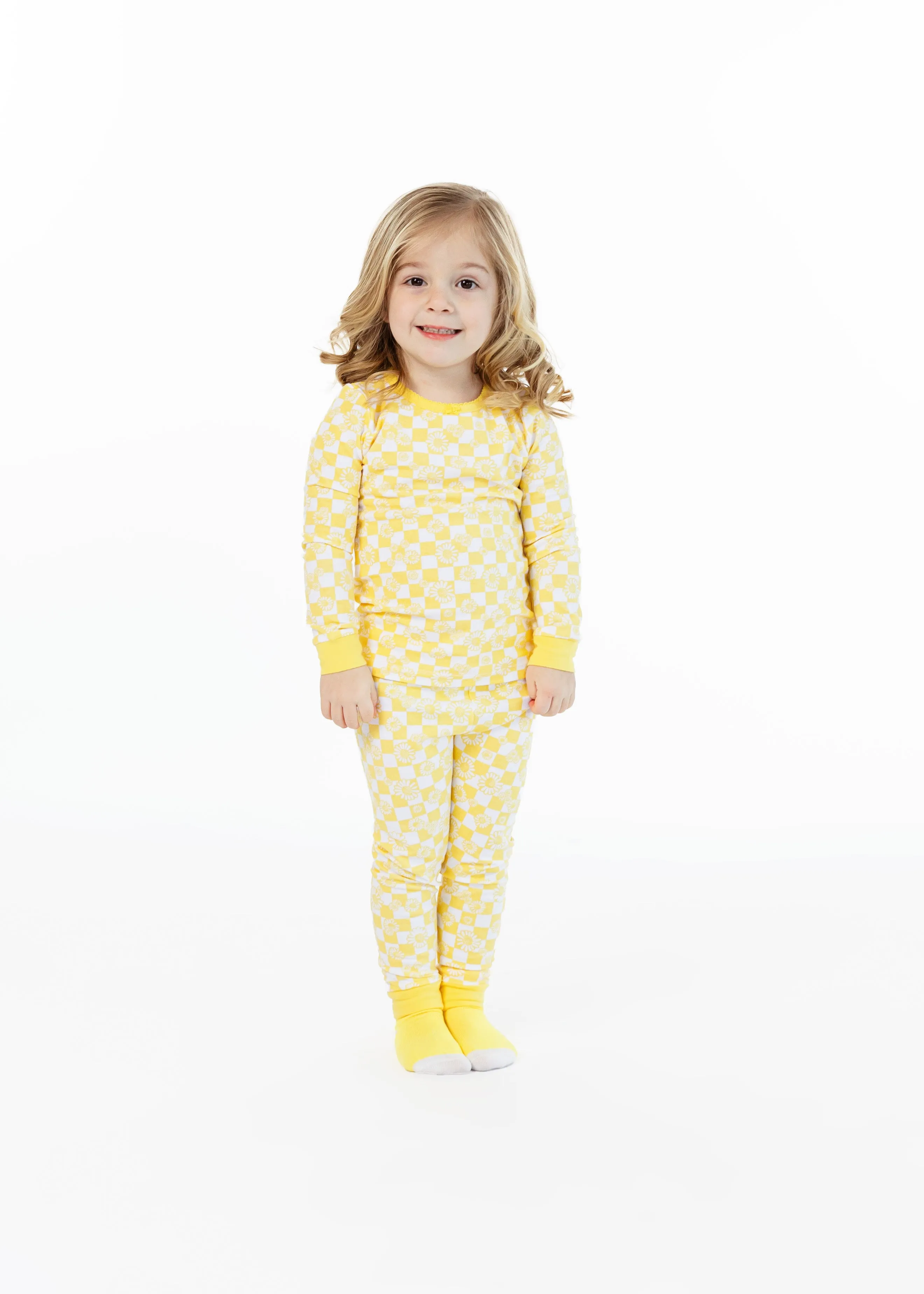 Infant/Toddler Girls Daisy Check Snug Fit 2-Piece Pajama Sleep Set With Matching Socks