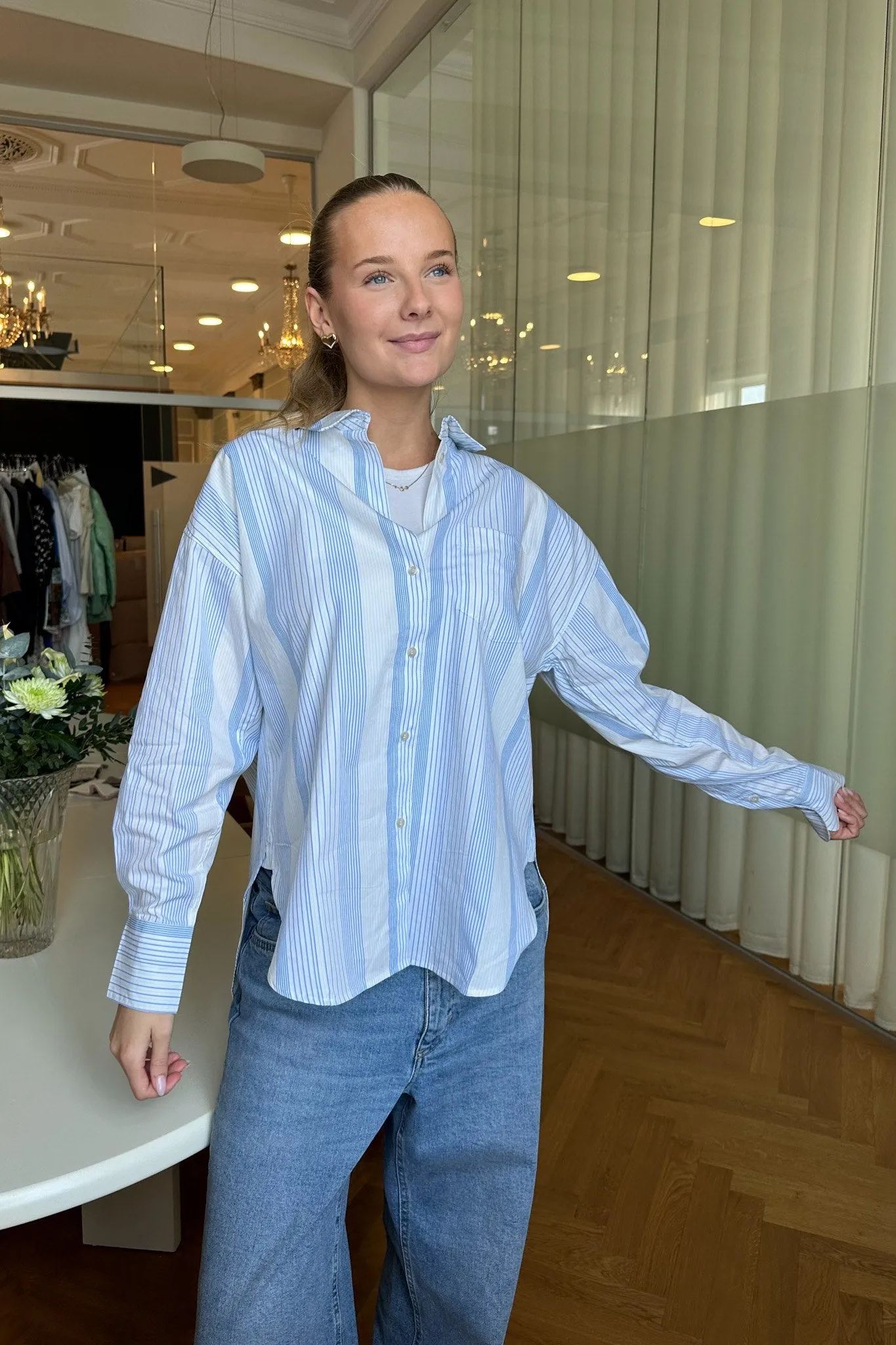 JXJamie Oversized Skjorte - Hvid Blå Striber