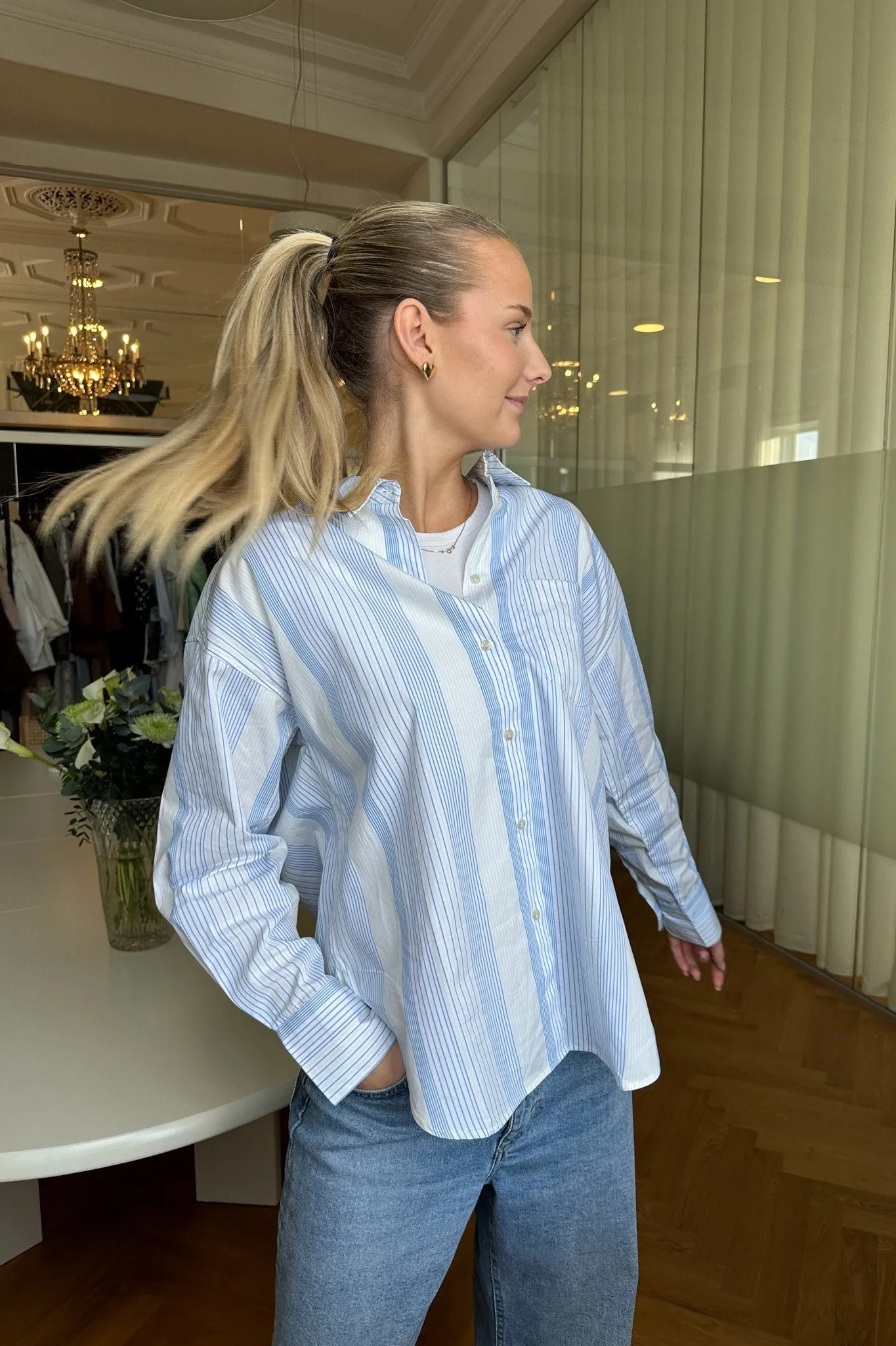 JXJamie Oversized Skjorte - Hvid Blå Striber